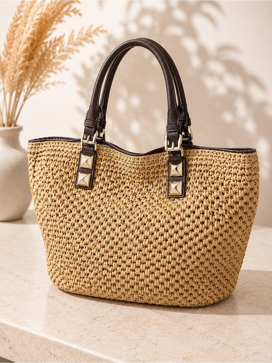 Michael Kors Handbags - Michael Kors Straw Tote Bag Large Woven Raffia Beach Shoulder Bag Leather Trim